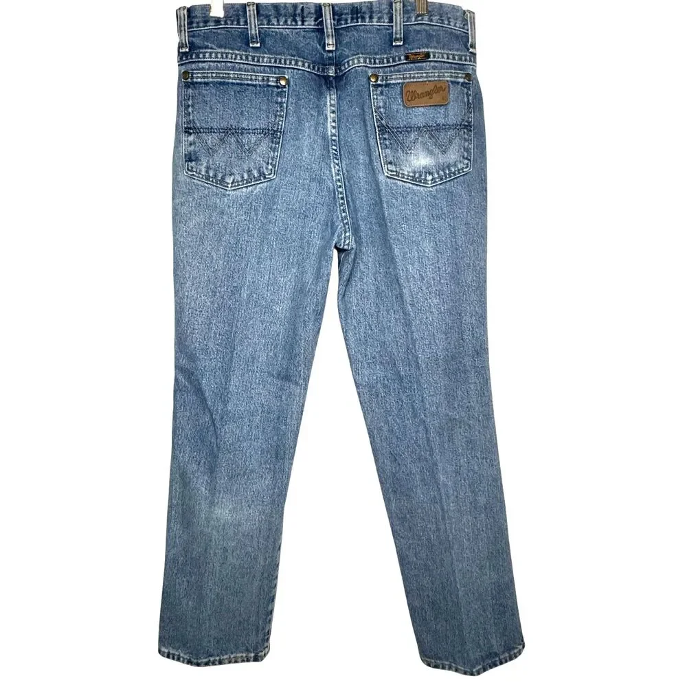 Wrangler George Straight Slim Cowboy Cut ‎ Blue Jeans Mens 34x30 Western STAINS